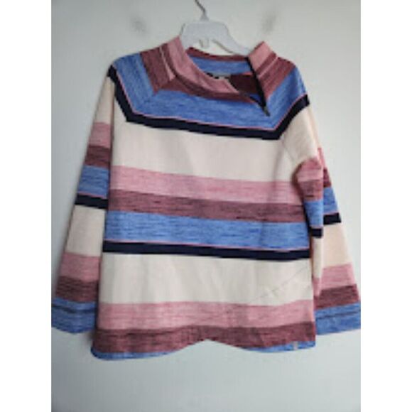 T by Talbots Cream Blue Pink Cotton Blend Zip Detail Sweatshrt size Large Petite - Picture 1 of 7